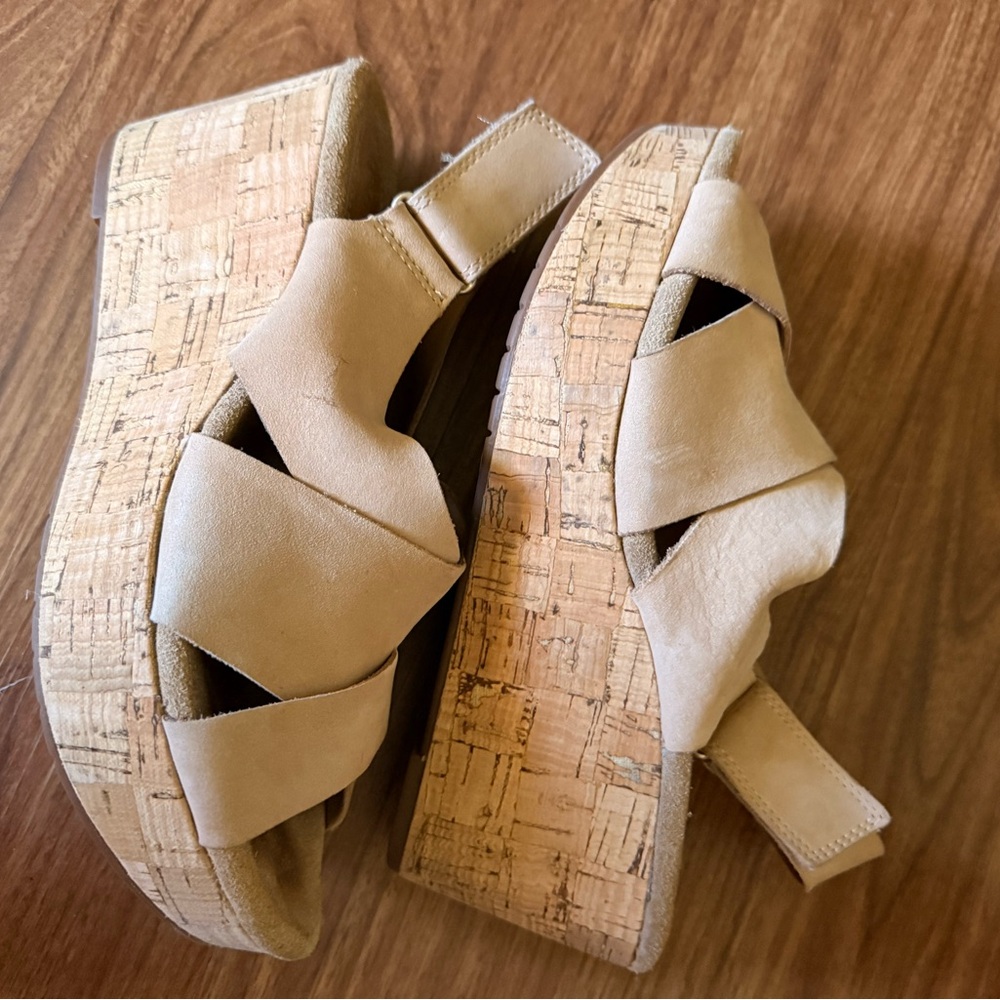 Clarks Tan Wedge Sandals